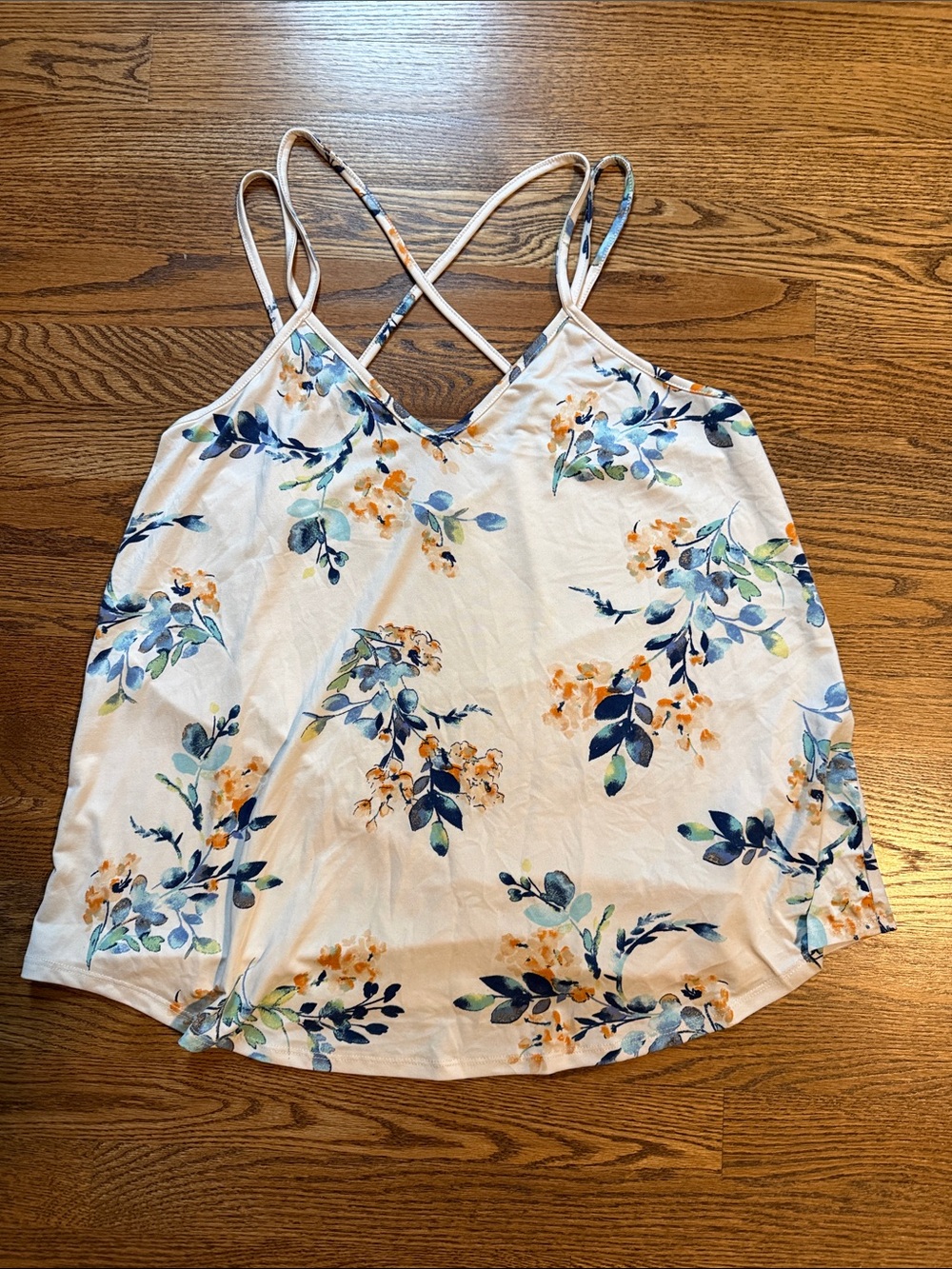 Papermoon Women's Floral Strappy Tank Top - Cream with Blue & Orange floral